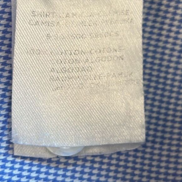 Ermenegildo Zegna Mens Blue White Houndstooth Dress Shirt size 43/17 - Picture 9 of 10